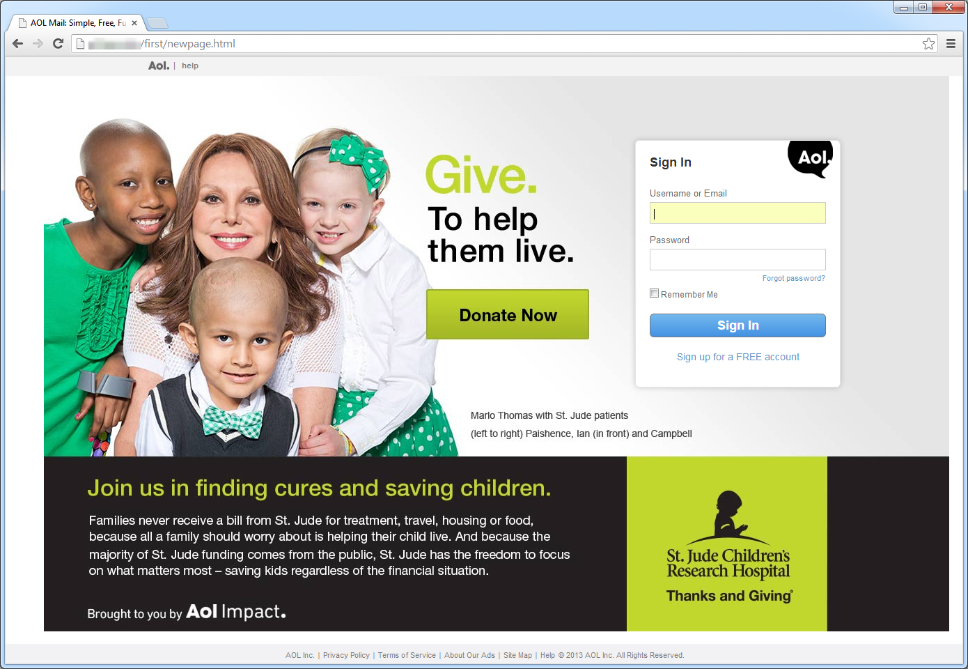 The phishing scam Screenshot of the phishing scam