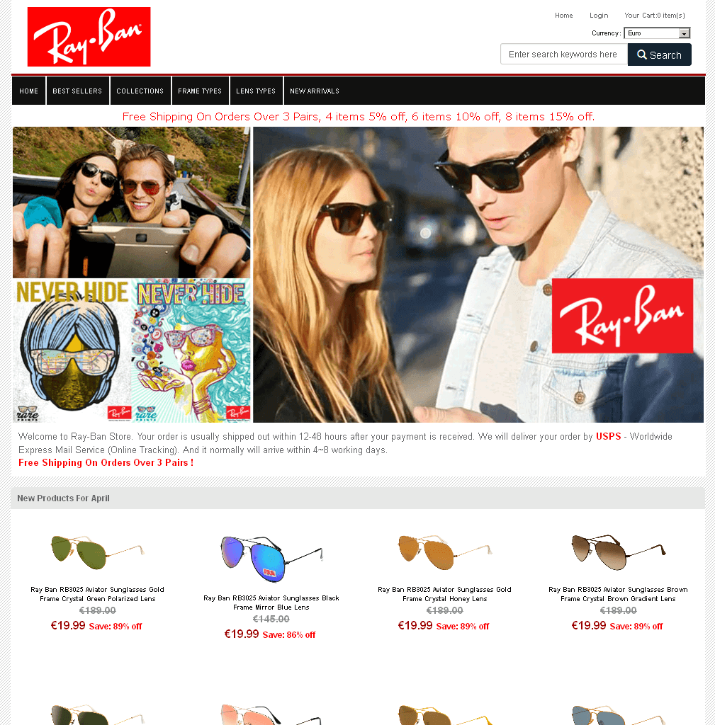 Screenshot of a Ray-Ban shop copy