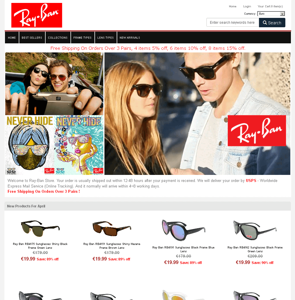 Screenshot of a Ray-Ban shop copy