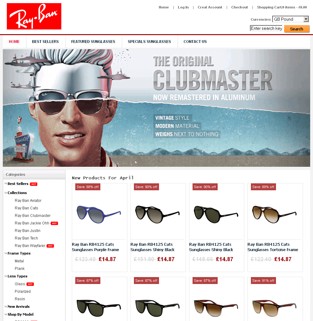 Screenshot of a Ray-Ban shop copy