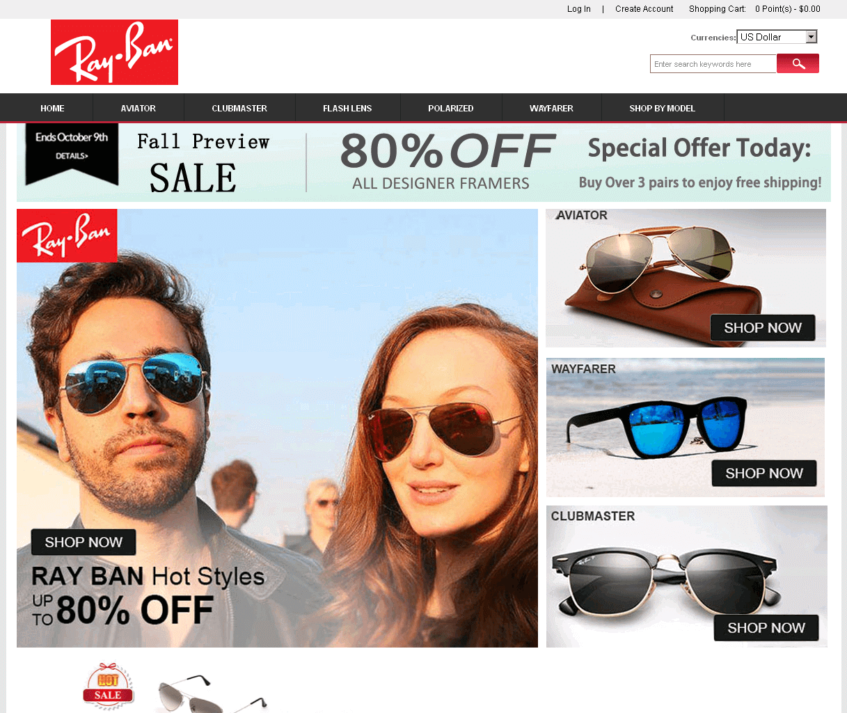 Screenshot of a Ray-Ban shop copy