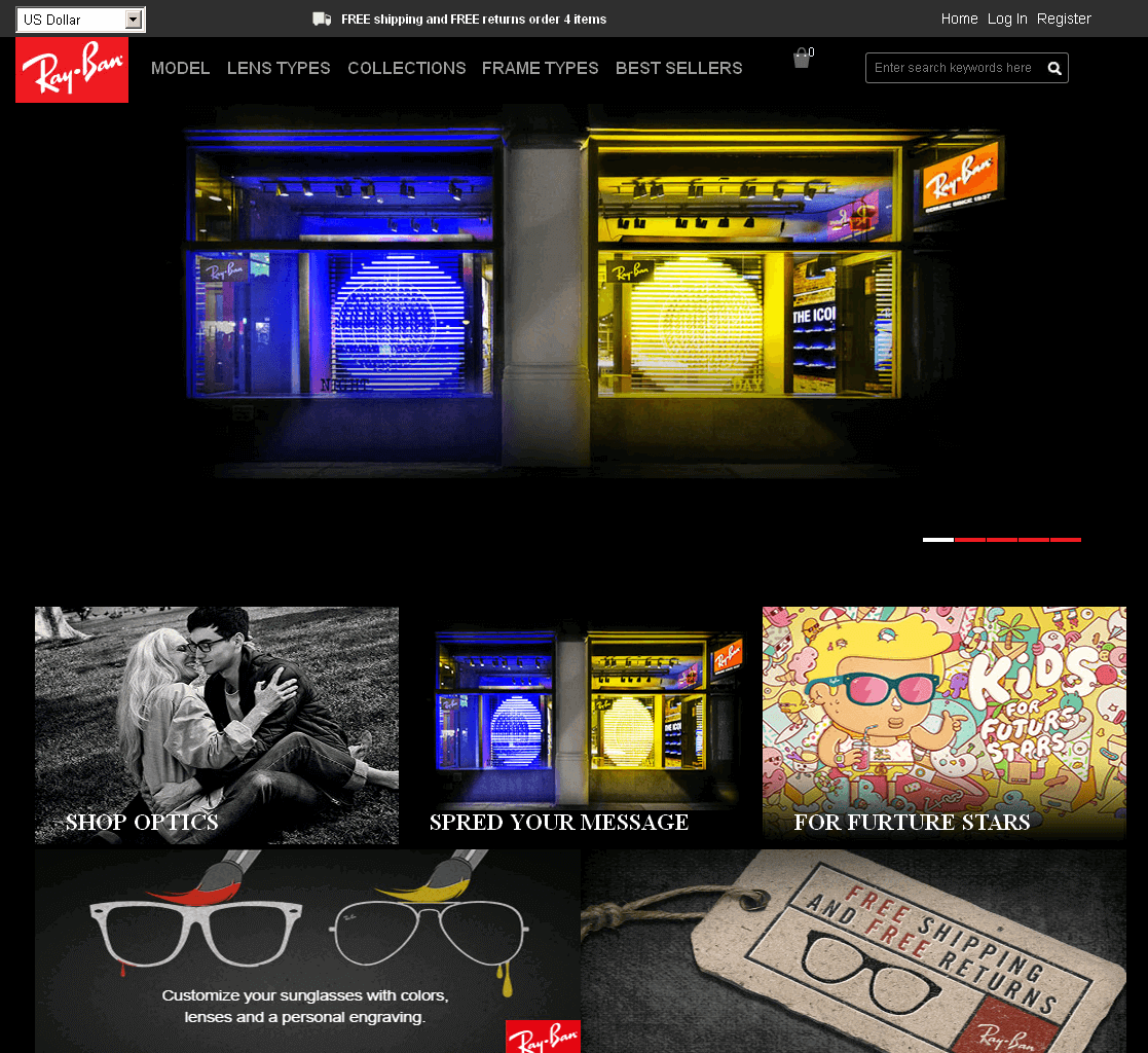 Screenshot of a Ray-Ban shop copy