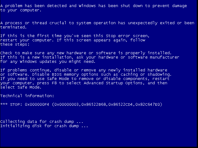 A Blue Screen of Death as seen in Windows 7
