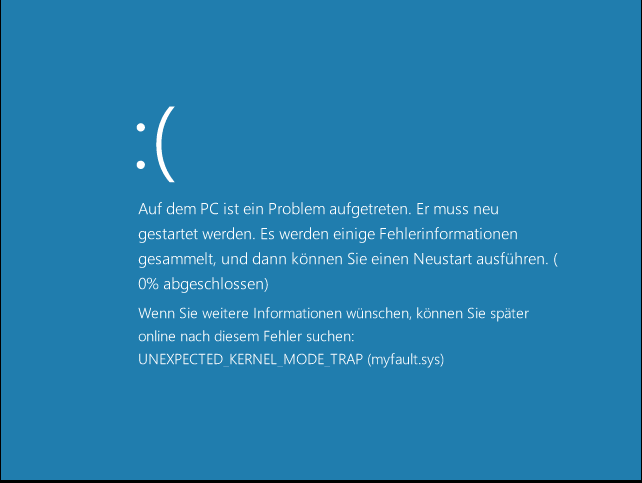 A Blue Screen of Death as seen in Windows 8