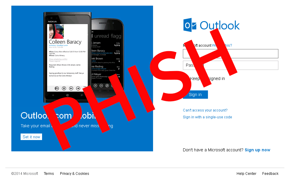 An example for a phishing page with Microsoft relations