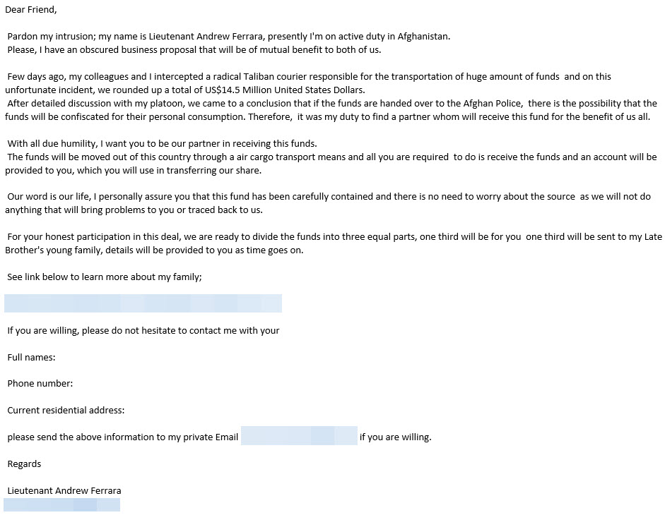 The email from the alleged "Lt. Ferrara"
