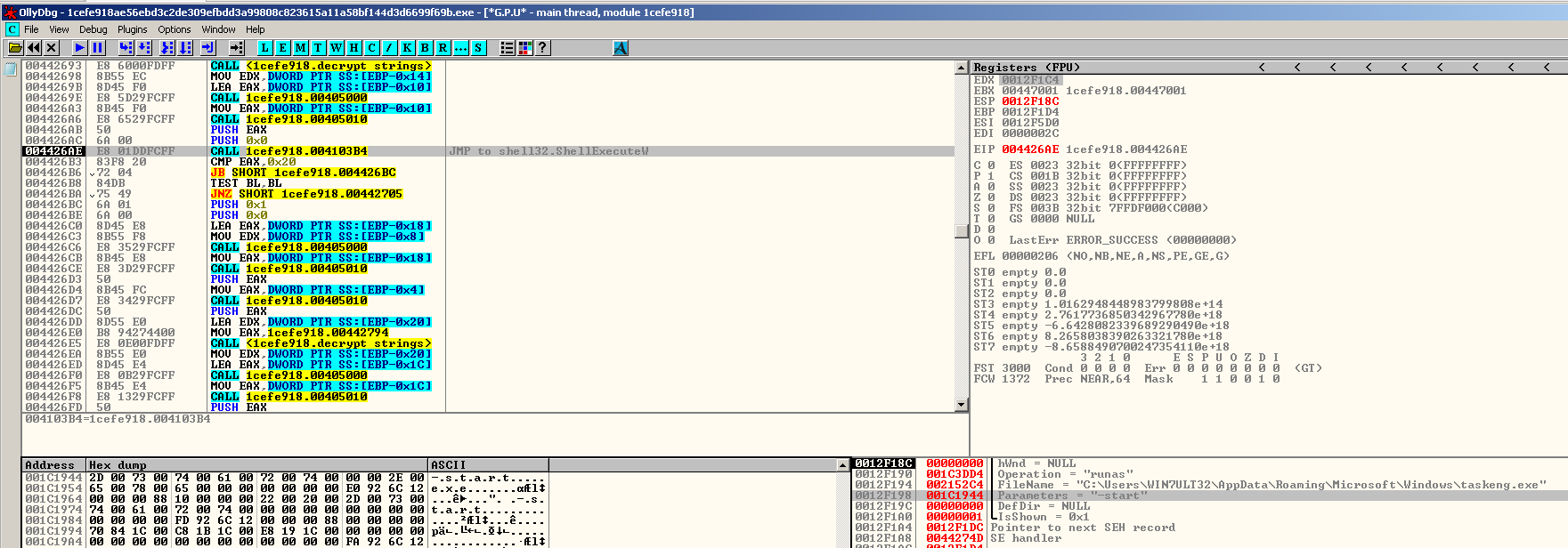 Execution of its copy with “-start”