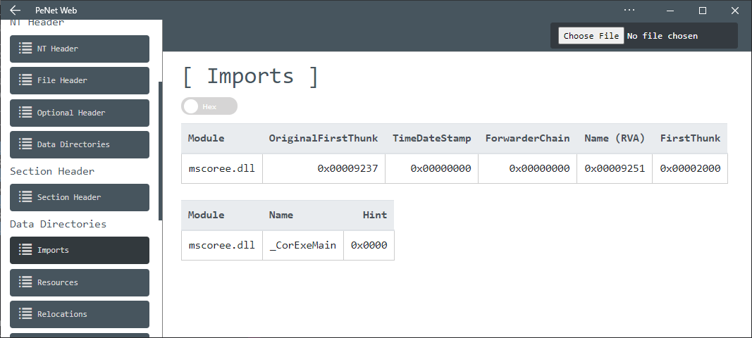 Imported DLLs of a .NET sample