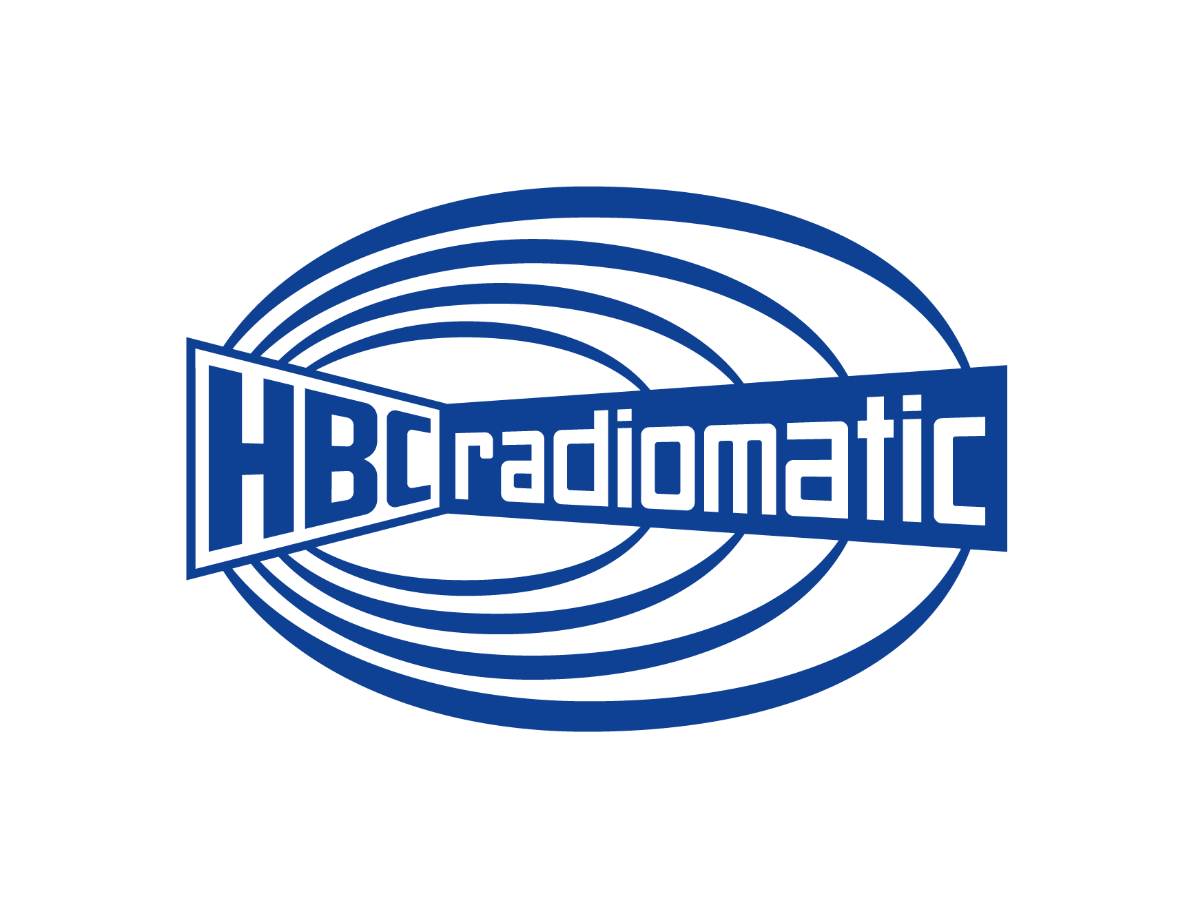 Logo von HBC radiomatic mit blauem Schriftzug